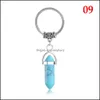 Key Rings Natural Stone Hexagonal Prism Keychains Sier Color Healing Pink Crystal Car Decor Keyholder For Women Men Drop Delivery Jew Dhz58