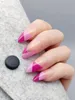 False Nails Rose Red Press On Almond Medium Length Bright Purple Grid Design With Transparent Base Nail Top Forms Decor 24pcs