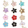 Charmes 10 Pcs Rose Sakura Fleur Alliage Émail Pendentifs Pour La Fabrication De Bijoux Boucles D'oreilles Collier Porte-clés Accessoires Drop Deliver Dhu35