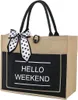 Storage Bags WEEKEND VIBES Beach For Women With Inner Zipper Pocket Embroidery Burlap Personalized Gifts Canvas Front