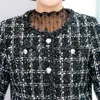 Kurtki damskie moda koreańska elegancka vintage tweed wełniana kurtka płaszcza kobiet jesienna pojedyncza piersi w kratowisku biuro biuro damska marna
