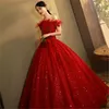 Vestidos de fiesta Quinceañera roja con hombros descubiertos, vestido de fiesta brillante, sencillo, elegante, largo, fiesta de graduación, Vestidos hechos a medida 230221