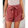 Damen-Shorts, Sommer, locker, mit Taschen, Schnürung, mittlere Taille, einfarbig, urban, lässig, schlankmachend, Boho-Stil, Streetwear