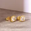 Men Women Earrings Studs Anti-allergic 925 Sterling Silver Gold Plated CZ Twisted Square Earrings Nice Jewelry Gift