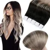 Tape in haaruitbreiding Balayage Hapen haar Zwart vervaging tot asblonde Ombre -tape Ins -lijmverlengingsuitbreidingen 100 g/40 stks