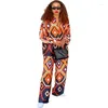 Women's Two Piece Pants African Suit Clothes For Women 2 Outifts Dashiki Button Long Sleeve Shirt Loose Straight Casual Spring 2XL