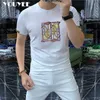 Men's T-Shirts Tshirt Men's Heavy Craft Hot Diamond Horse Head Summer New Short Sleeve Male Top Round Meck High Grade Designer Man Clothing 4x Z0221