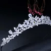 Tiaras CWWZircons High Quality Cubic Zirconia Romantic Bridal Flower Tiara Crown Wedding Bridesmaid Hair Accessories Jewelry A008 Z0220