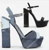 With box Classics Women shoes heels Sandals fashion denim Dress Shoe Alphabet lady Sandal Leather High heel Shoes