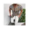 Chemises d￩contract￩es pour hommes Fashion Mens Vintage Chain Imprimement Plage Hawaiian Shirt Tropical Summer Collier de stand-up ￠ manches courtes Single Breaste DH0U7