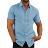 Chemises décontractées pour hommes Hirigin Blouse en lin pour hommes à manches courtes Baggy bouton été solide confortable coton lin décontracté chemises de vacances en vrac Tee Tops 230220