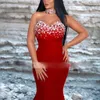 Sereia vermelha frisada vestidos de noite querida cristal vestido celebridade plus size strass cetim vestidos de soiree 326 326