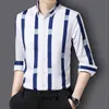 Men's Casual Shirts Black Striped Long Sleeve Shirt Single Breasted with Square Collar Yellow Brown Camisas Para Hombre M5XL 230221