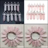 Charms Fashion Natural Pink Rose Quartz Stone Teardrop Pillar Shape Point Chakra Ciondolo per collana Orecchini Gioielli Makin Mjfashi Dhuik