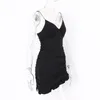 Women Party Dresses Asymmetrical Sexy Sleeveless Spaghetti Strap Mini Club Dress Ruffle Hem Bodycon Casual Dress