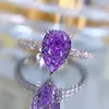 Wedding Rings Europe America Style Ring 925 Sterling Silver Setting High Carbon 6 9 Pear-shaped Green Purple Created Diamond Women Lady