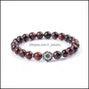 Bracelets de charme Hommes Rouge Tiger Eye Pierre Bracelet Bouddha Lotus Charms À La Main 8mm Perles Noires Été Femmes Bijoux Cadeau Drop Livraison Dhjyr