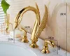 Europeiska lyxguld Swan Basin Three-Hole Faucet Wash Basin Hot och Cold Split BathTub Facet Crystal