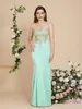 Party Dresses BABYONLINE Mint Green Bridesmaid Maxi Floor Length Mermaid Gowns Elegant Golden Appqulies Sweetheart Illusion Summer 230221