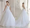Maternity White Tulle A Line Wedding Dresses For Brides Sheer Neck Lace Appliqued Boho Country Bridal Gowns Cap Sleeves Illusion Buttons Back Robes de Mariee CL1886