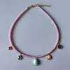 Collier ras du cou en pierre boulier naturelle, perles colorées, pendentif goutte, fait à la main, Jades roses, pour femmes et filles, esthétique