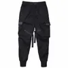 Men's Pants Men Slim Cargo Casual Trousers Black Big Pockets Suspenders Sweatpants Fashion Male High Street Style 5XL 230221