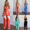 Women's Two Piece Pants Womens Sets Sexy Sleeveless Shirt Elgant Floral Print Wide Leg Y2k E-girl Streetwear Vintage Crop Top Backless