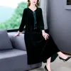 Casual Dresses High-End varumärke Silk Långärmad guld Velvet 2024 Autumn and Winter Fashion Temperament Bow Plus Size Dress