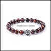 Bracelets de charme Hommes Rouge Tiger Eye Pierre Bracelet Bouddha Lotus Charms À La Main 8mm Perles Noires Été Femmes Bijoux Cadeau Drop Livraison Dhjyr