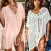 Maillot de bain d'été cover-up évidé tricot bikini lâche à l'extérieur astcy2135 femmes blanc et rose couleur maillot de bain smock plage crème solaire vêtements