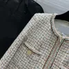 Kurtki damskie Wysokiej klasy kurtka Tweed For Women Spring Fall O Neck długie rękaw Sym Szczupły Jacquard Four Pocket Kolorowe tkaninowe odzież wierzchołka