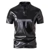 Herrpolos 2023 Summer Korean Style Personlighet Glossy Polo Shirts Men Casual Loose Colid Color Gold för storlek S-XXL