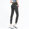 LL-mallas de Yoga para mujer, pantalones deportivos de realce para ejercicio, correr con bolsillo lateral, gimnasio, sin costuras, color melocotón, ajustados a tope, 233j