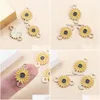 Charms 10/20Pcs Enamel Yellow Daisy Doublehole Sunflower Zinc Alloy Necklace Pendant Material Diy Jewelry Making Connectors Dr Dhan7