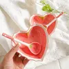 Ciotole Set di insalata di fragole carino Creativo a forma di cuore Sweety Stoviglie in ceramica Zuppa di dessert Cucchiaio Regalo amico