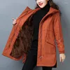 Women's Trench Coats 2023 Winter Thicken Plus Velvet Jacket Women Warm Parkas Loose Cotton Hooded Coat Solid Casual Size 4XL Womens Long