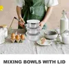 Bowls 3pcs خلط الفولاذ المقاوم للصدأ مع غطاء المطبخ السلطة وعاء المنزل