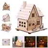 Dekorativa föremål Figurer Festival LED Light Wood House Christmas Tree Decorations For Home Wood Diy Gift Window 230221