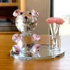 Decorative Objects Figurines Crystal Bear with Flower Crafts Paperweight Glass Animal Beautiful Ornament Handmade Small Miniature Home Table Decor 230221