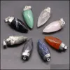 Charms Natural Stone Pendants Sier Gold Cone Healing Pendum Faceted Grey Agate Onyx Reiki Crystal Diy Jewelry Making Drop Delivery F Dh97I