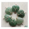 Charms Natural Green Aventurine Stone Tree of Life Gold Wire Wrapped Love Heart Pendants For Halsbandsmycken Markering MJFashion Drop Dhyxm