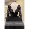 Party Dresses Lakshmigown Sexy Lace Black Wedding with Long Sleeve vestido de novia Boho Gothic Tulle Gown Outdoor Country 230221