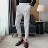 Men's Suits & Blazers Ankle Length Men Slim Fit Pants Formal Dress Trousers For Summer Straight Classic Total Freedom Flat White Suit PantsM