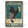 Birra e gatto Poster in metallo vintage Gatto divertente Decorazione retrò Targa in metallo Bar Club Cafe Targa artistica da parete Decorazione domestica moderna Estetica Pittura per animali domestici carini 20x30 cm W01