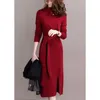 Casual jurken herfst gebreide trui trui riem jurk warme coltrui slanke elegante tuniek vrouwelijke winter vrouw