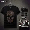 T-shirts pour hommes TShirt hommes imprimé léopard crâne strass décontracté 2021 été nouveau Streetwear HipHop Diker Oneck coton mâle haut vêtements 5XL Z0221