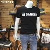 Herr t-shirts sommar ny kortfattad herr thirt brev smal svart vit oneck mångsidig tees man bekväm ren bomullsbotten toppar kläder z0221