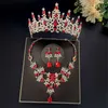 Tiaras Silver Color Red Blue Green Crystal Rhinestone Bridal Tiara Crown Women Queen Princess ketting Sets Fashion Jewelry Set Diadeems Z0220