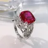 Cluster Rings Vintage 6Ct Ruby Diamond Ring Original 925 Sterling Silver Wedding Band For Women Bridal Promise Jewelry Gift