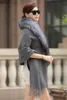 スカーフファッションカシミアケープ天然本物の毛皮の襟マントの女性ウィンターショールスカーフタッセルグレーカラーS94Scarvesスカベスカーブ